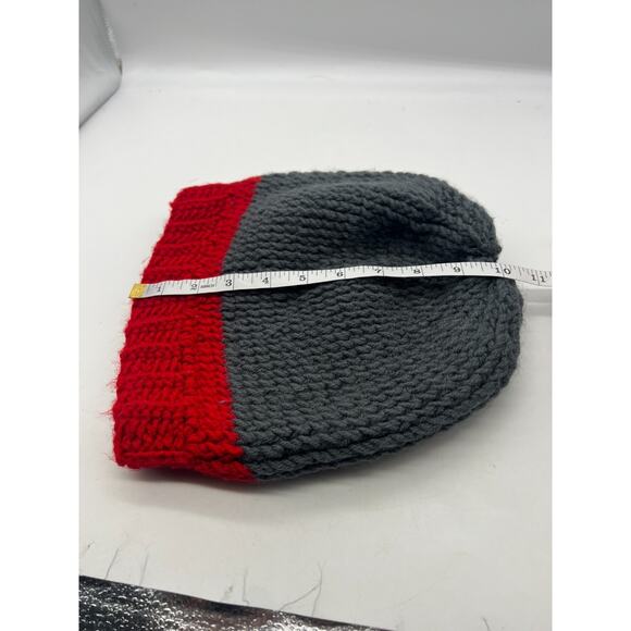 Knit Woven Chunky Red Gray Grey Beanie Knit Hat Boho Outdoors Unisex X-Small - Picture 7 of 8